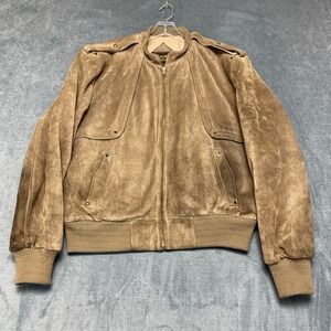 VTG Genuine Leather Korea Made Jacket Mens 44 Beige Bomber Suede Quilt Lined